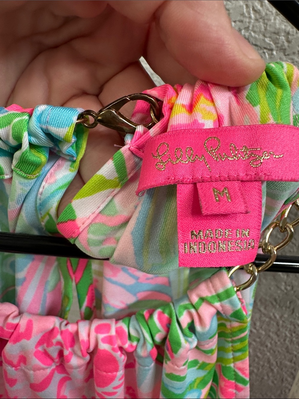 Lilly Pulitzer women's Pink, Blue & Green Chain-Halter Floral Top - Picture 6 of 6